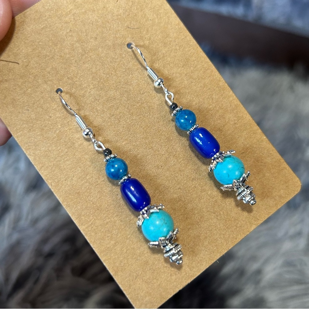 Handcrafted genuine dyed howlite dragon vein faceted hematite earrings